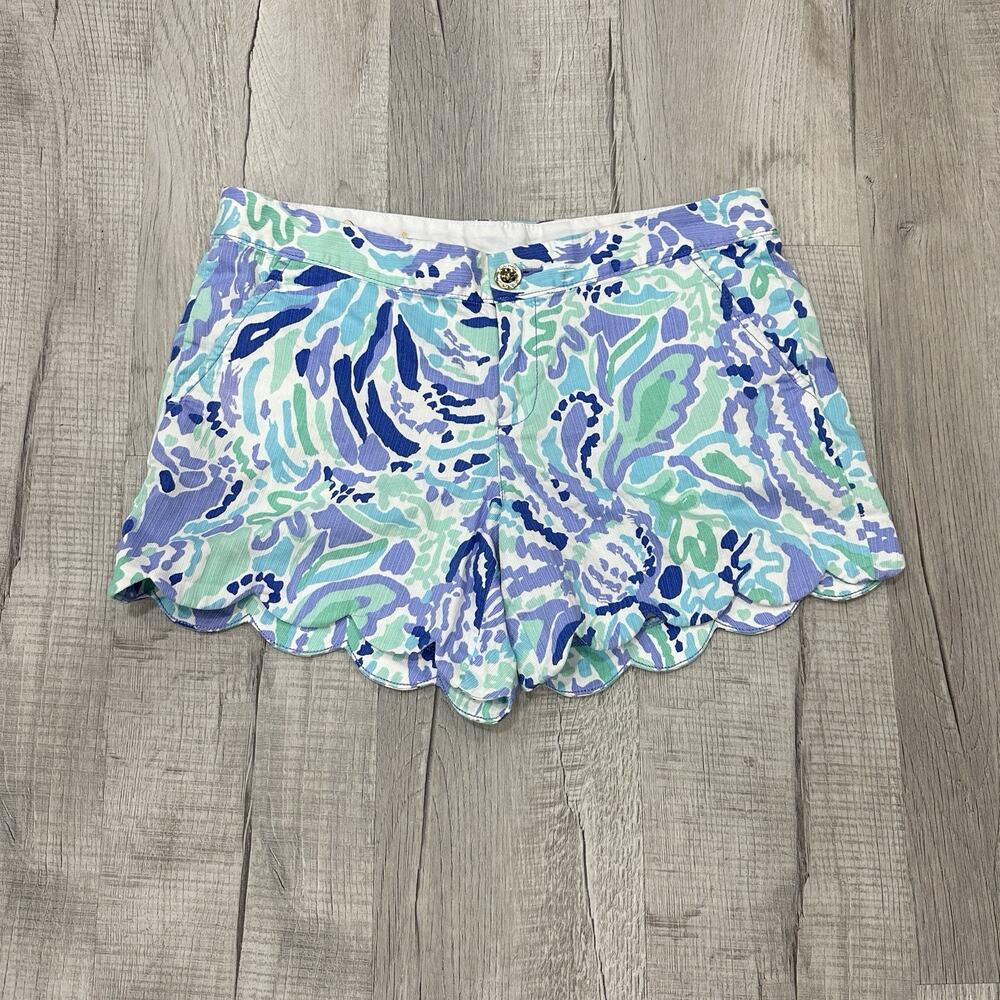 Lilly Pulitzer Shorts Womens 6 Blue Buttercup Scallop Hem Floral Summer Preppy